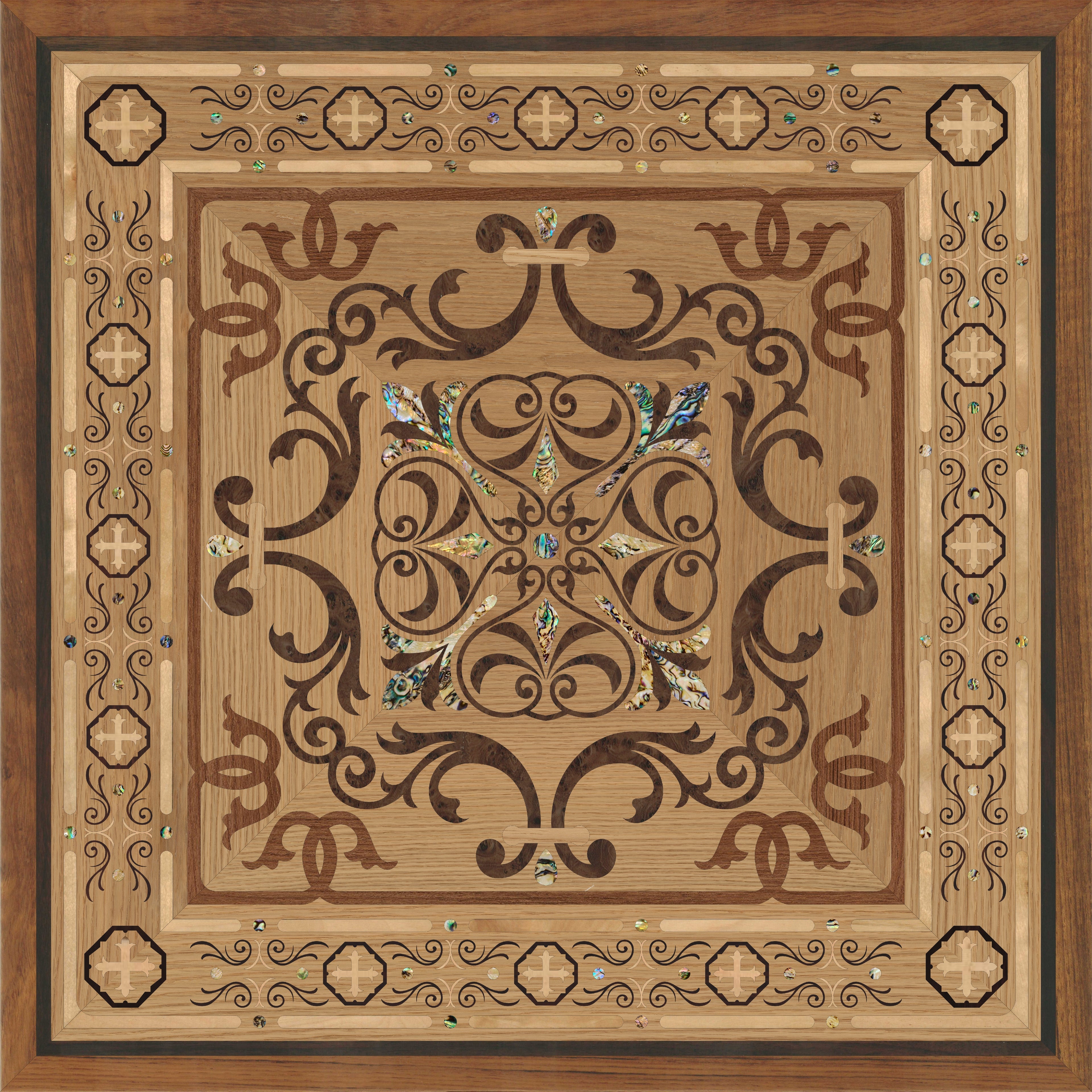 F35-Abalone Twining Palace Marquetry-Multi-layer Engineered Marquetry Flooring,Shell inlay parquet