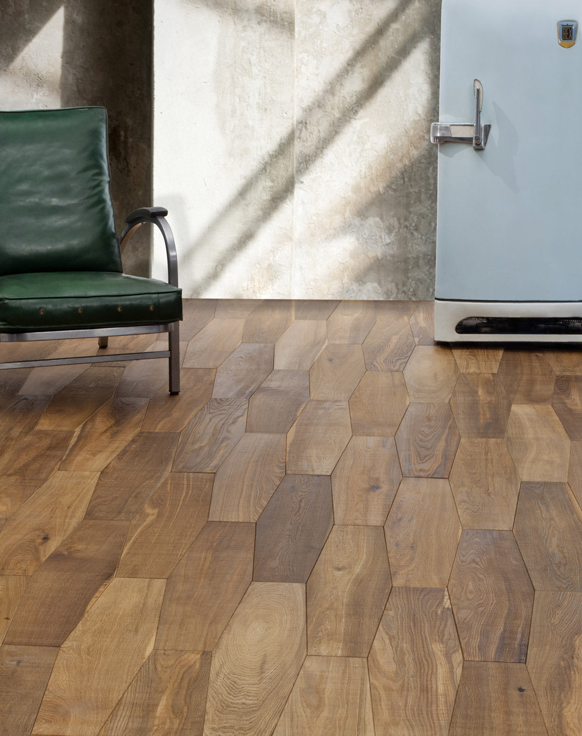 F45-Natural wood- Geometric Parquet Flooring,Long hexagon,Heat-treated Oak,Full-serrated