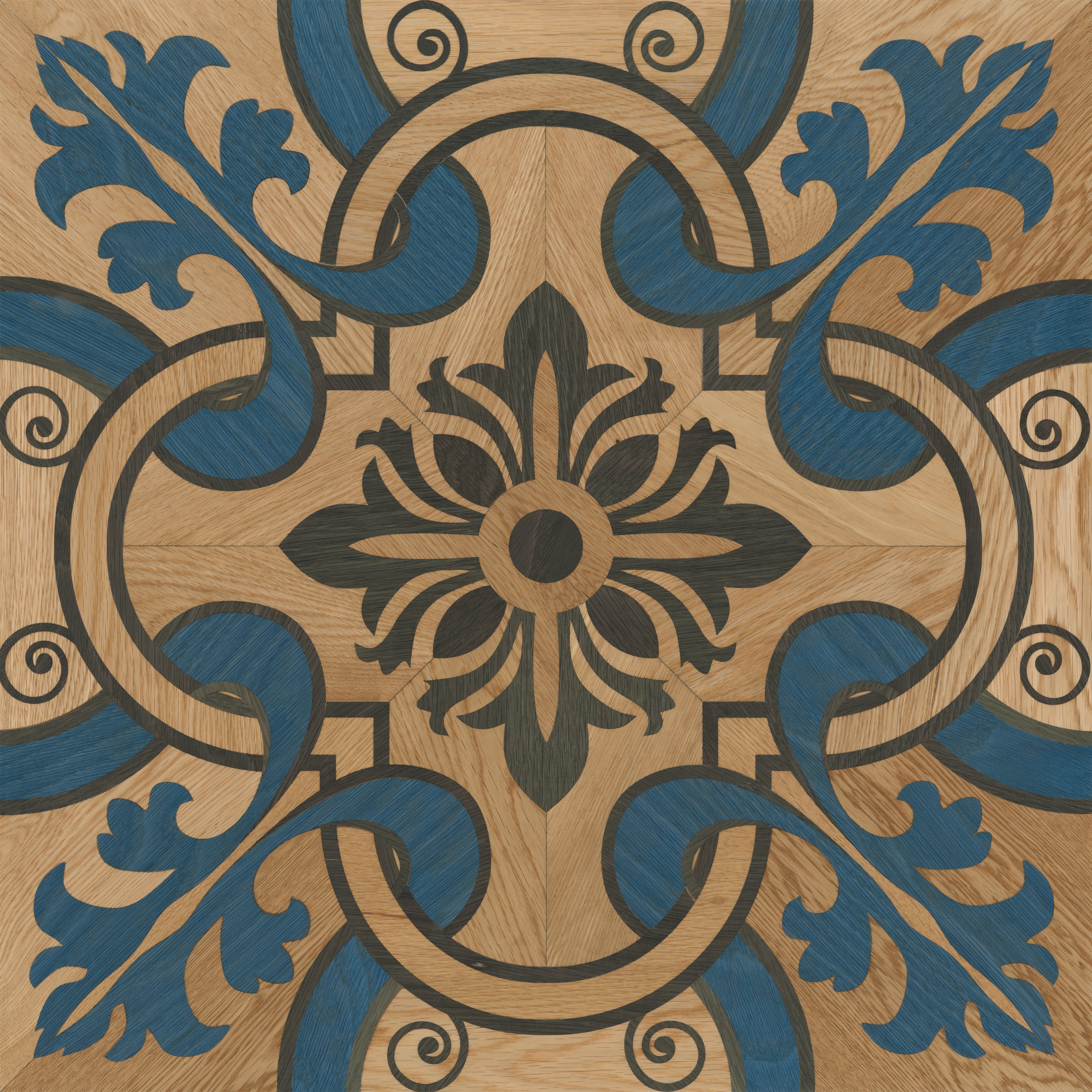 F38-Ocean Blue Rosette-Multi-layer Engineered Marquetry Flooring，Dyed