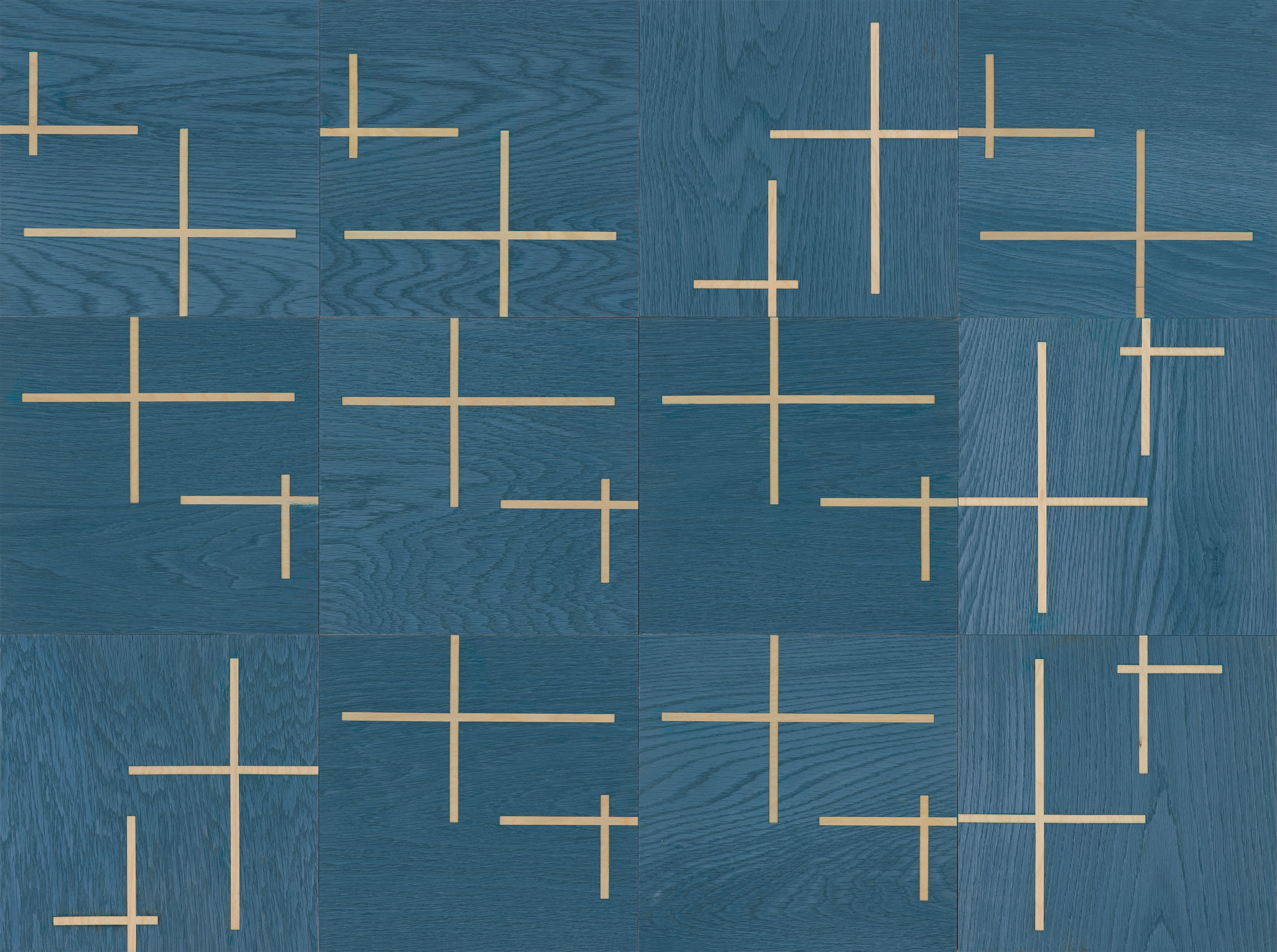 F39-Scattered Cross Indigo Parquet-Multi-layer Engineered Marquetry Flooring，Dyed