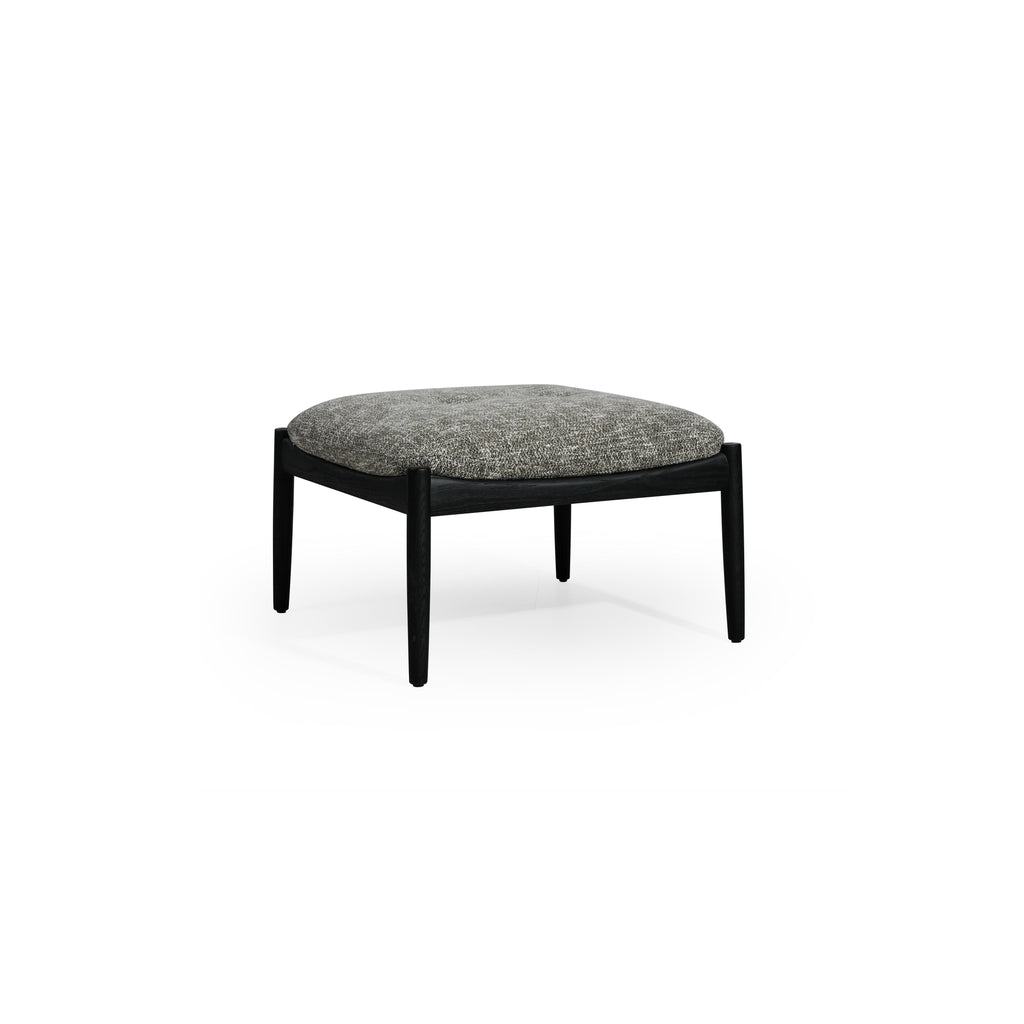 Armchair with black wooden frame and gray textured fabric upholstery; features curved backrest, integrated armrests, and four straight legs; designed for seated comfort in living or reading areas; Category: Furniture > Chairs > Armchairs