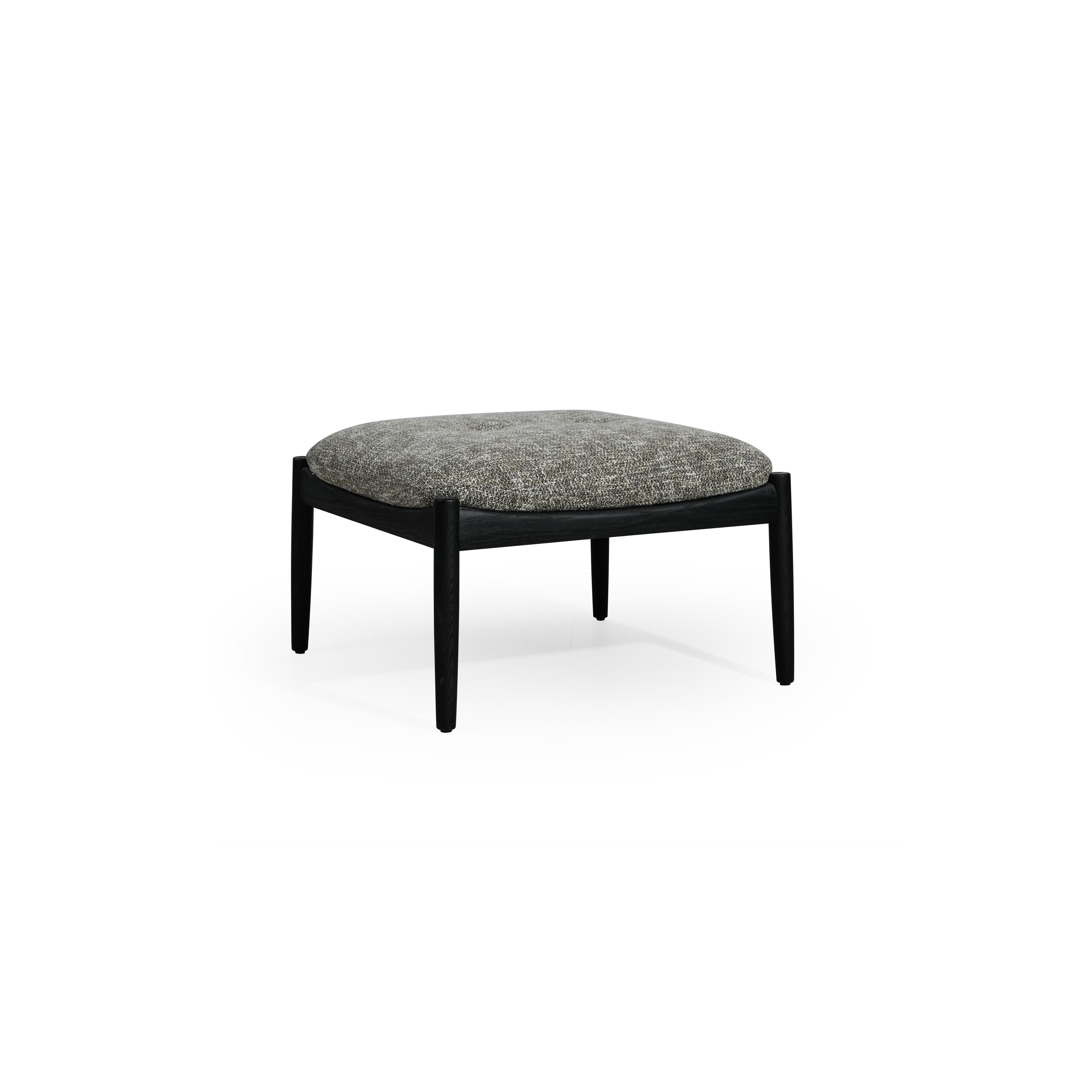 Armchair with black wooden frame and gray textured fabric upholstery; features curved backrest, integrated armrests, and four straight legs; designed for seated comfort in living or reading areas; Category: Furniture > Chairs > Armchairs