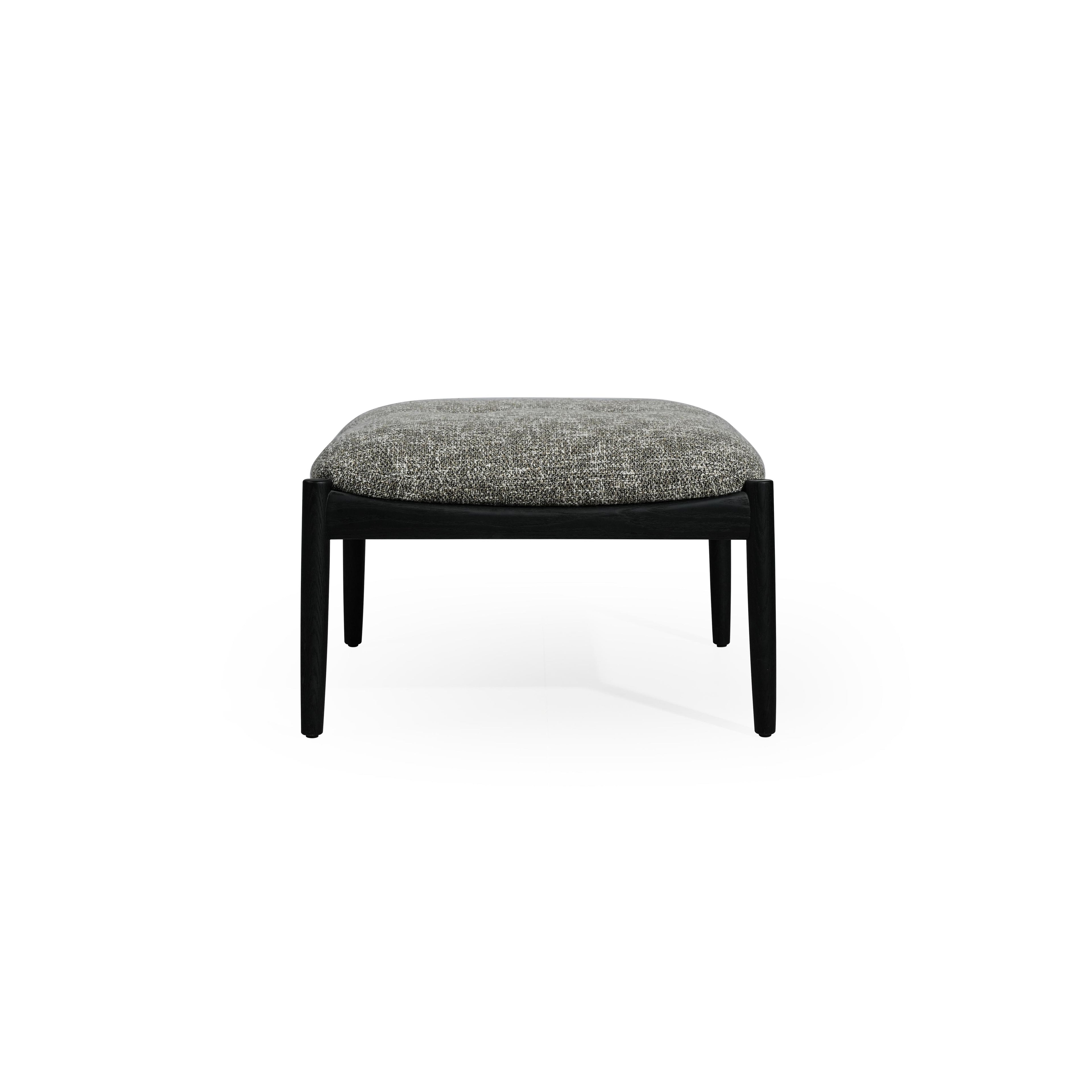 Armchair with black wooden frame and gray textured fabric upholstery; features curved backrest, integrated armrests, and four straight legs; designed for seated comfort in living or reading areas; Category: Furniture > Chairs > Armchairs