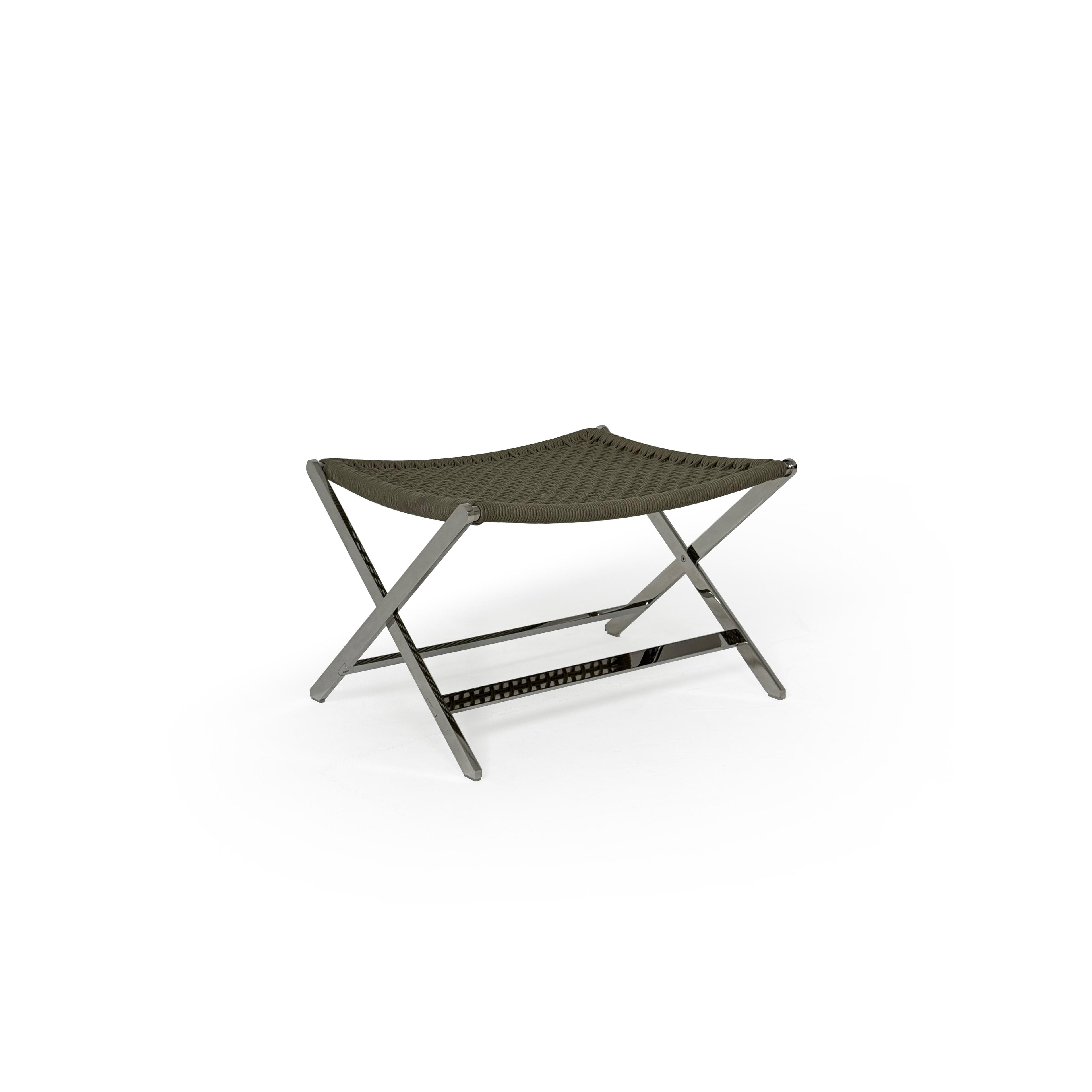 This is a folding chair with a woven gray fabric backrest and seat, supported by a shiny chrome metal frame with crossed legs. It has no arms or cushions. Intended for casual seating, it features a compact, X-shaped base. Category: Furniture > Chairs > Folding Chairs